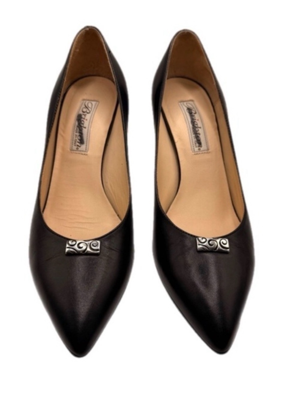 Brighton | Young Black Leather Heels Silver Accent & Pointy Toe